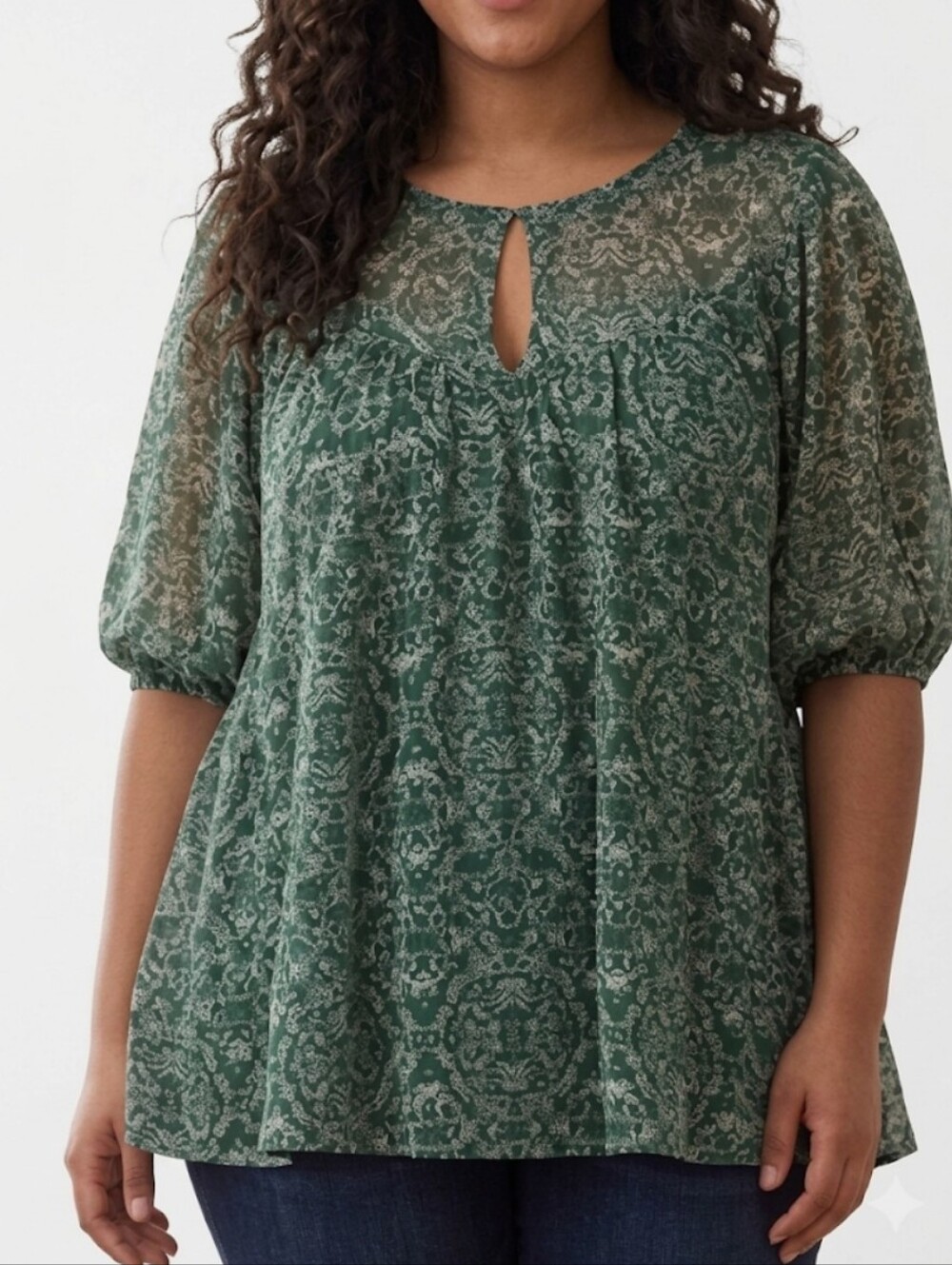 Lane Bryant Pullover Top Women's Size 14/16 Green and White Short Sleeve